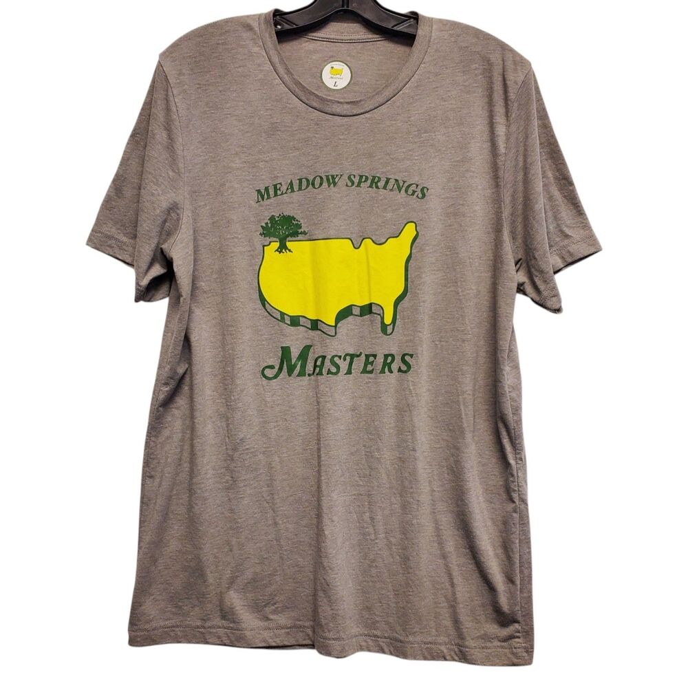 MASTERS Shirt Adult Large Gray MEADOW SPRINGS Graphic Spell Out Golfer PGA Tour
